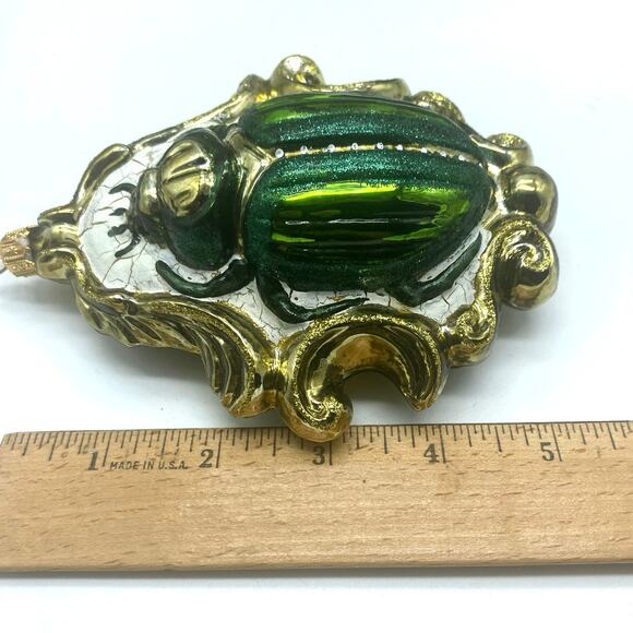 Vintage Large Glass Green‎ Scarab Bug Ornament Trimsetter, Poland NIB - Picture 7 of 8
